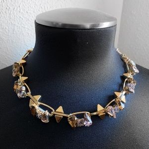 BCBG NECKLACE PAPERCLIP LINK CHAIN COLLAR GOLD TONED SPIKE STUD